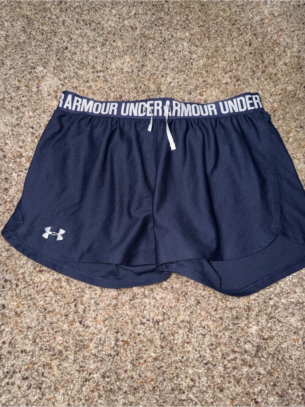 Under Armour Women's Navy Athletic Shorts with Logo Waistband